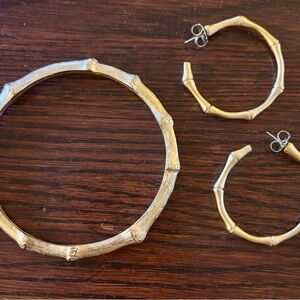 Susan Shaw Elegant Gold Bamboo Bracelet and Earring Set